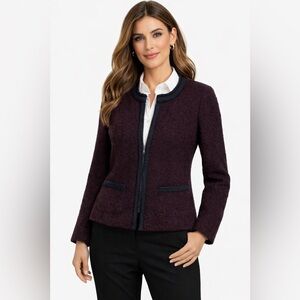 Talbots petites tweed blazer navy blue/wine size 10 p